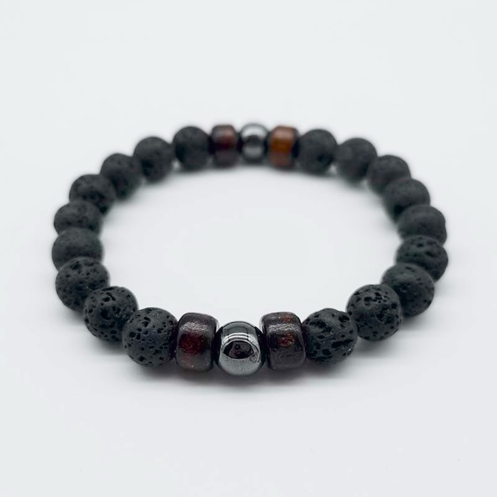 Lava, magnet and mahogony beaded bracelet